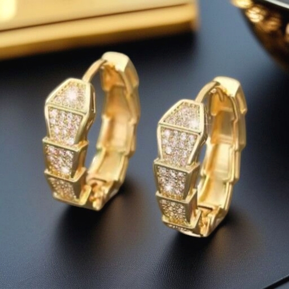 Jewelry - Gold Plated Serpent Snake Luxury Zircon Crystal Earrings